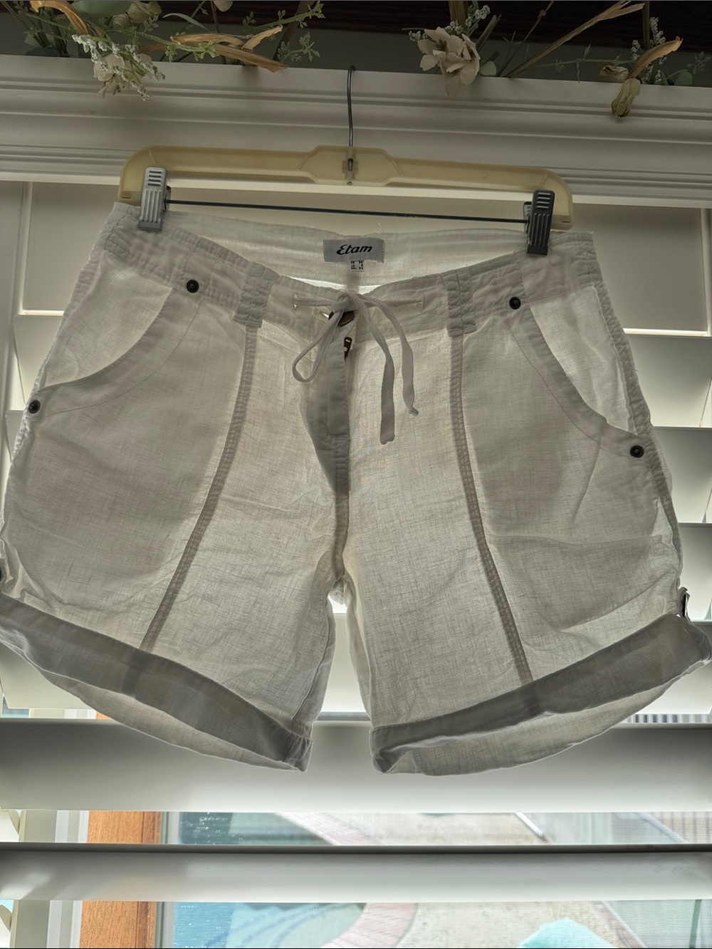 Women's White Linen Drawstring Shorts